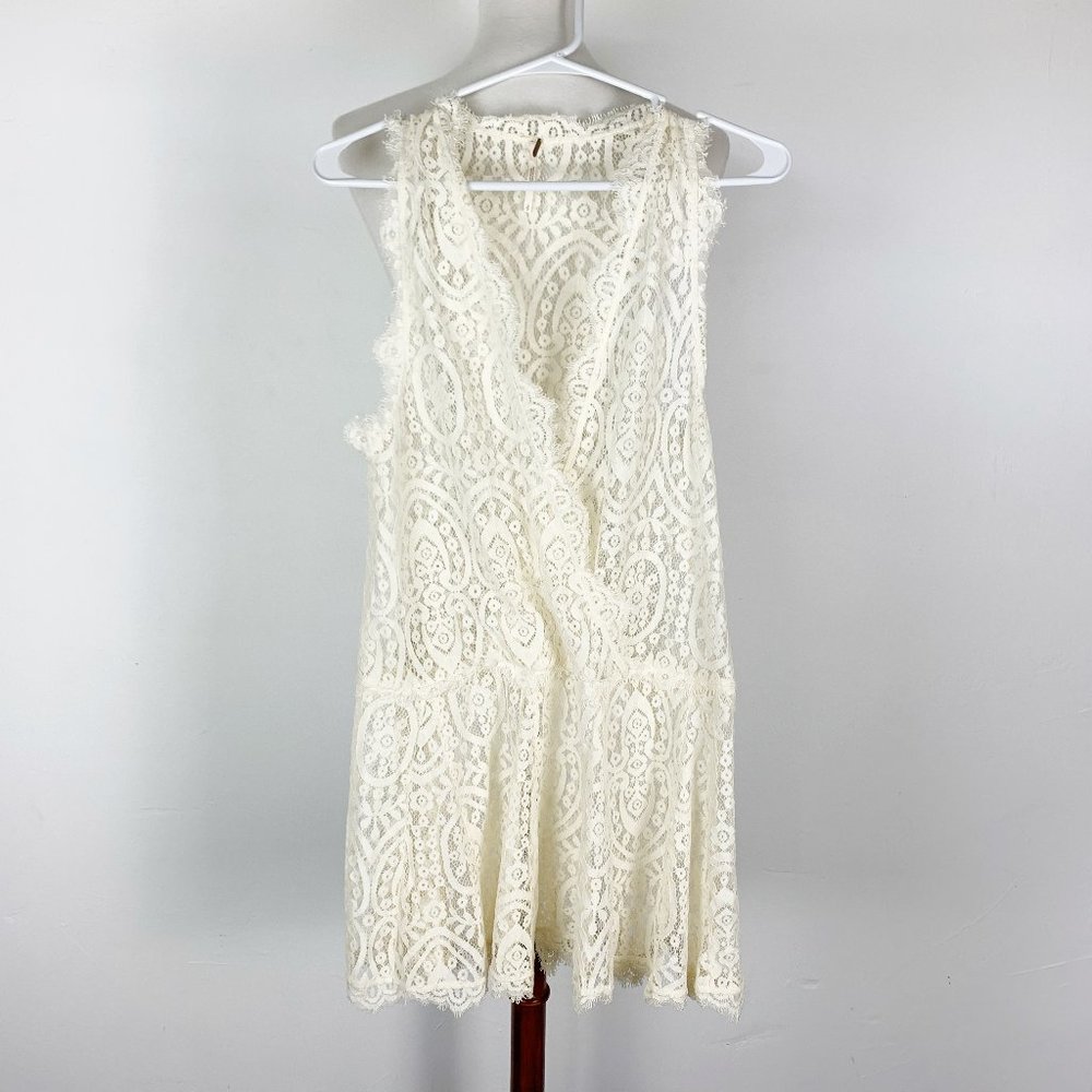 Free People Lace Cream Top Size Small Sheer Floral